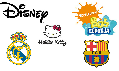 Productos licenciados; Disney, Real Madrid, FC Barcelona, Bob Esponja...